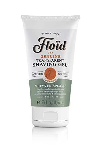 Floid Vetyver Splash Gel afeitar transparente (150 ml), crema afeitar con glicerina para proteger e hidratar la piel, jabón afeitar suave de aroma energizante