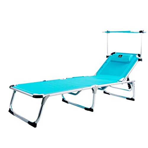 ARENA1004 Tumbona reclinable de Playa Plegable y reclinable| 4 Posiciones| Moderna, diseño clásico| Portátil por su práctica Bolsa-Mochila| Uso Exterior (Turquesa)