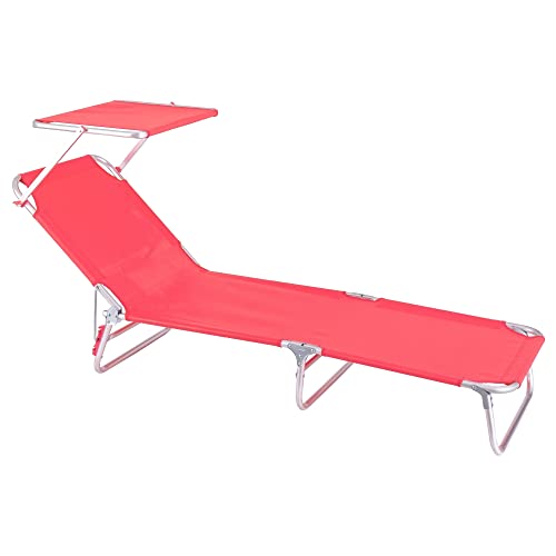 LOLAhome Tumbona Playa con Parasol, reclinable de 3 Posiciones Convertible en Cama Coral de Aluminio y textileno de 190x58x25 cm