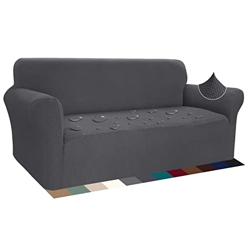 Luxurlife Funda elástica impermeable para sofá de 3 plazas, diseño elegante, antideslizante, resistente a los arañazos, con espuma antideslizante (3 plazas, gris)