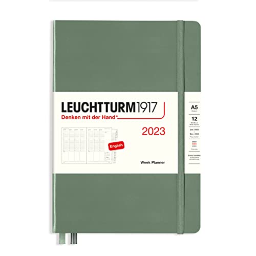 LEUCHTTURM1917 365989 - Planificador semanal mediano (A5) 2023, con folleto, oliva, inglés