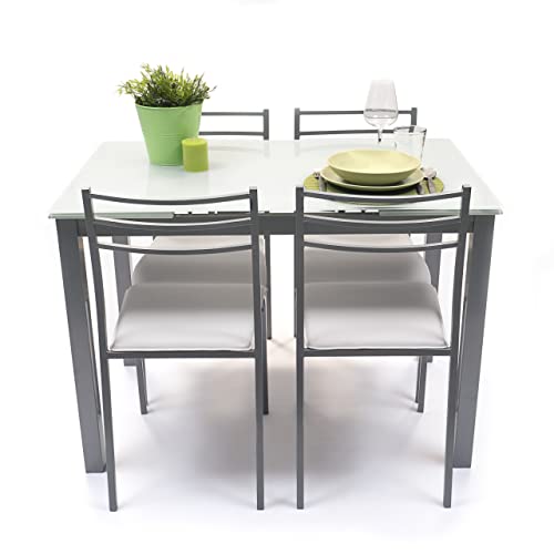 Homely Conjunto de Cocina Paris Grey Mesa de Cocina Extensible de 110/140/170x70 cm y 4 sillas de Cocina, Color Gris y Blanco