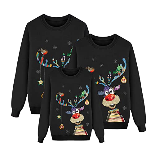 feftops Jerseys de Navidad Familia Sweatshirts Casual Acogedor Jersey Navidad Pareja Interesante Hoodies Estampado de árbol de Navidad