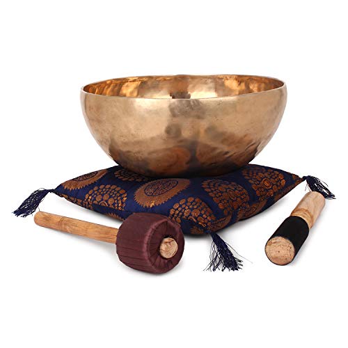 Ajuny Cuencos bengalíes de oro con cojín y barra de tambor (tamaño 28 cm)
