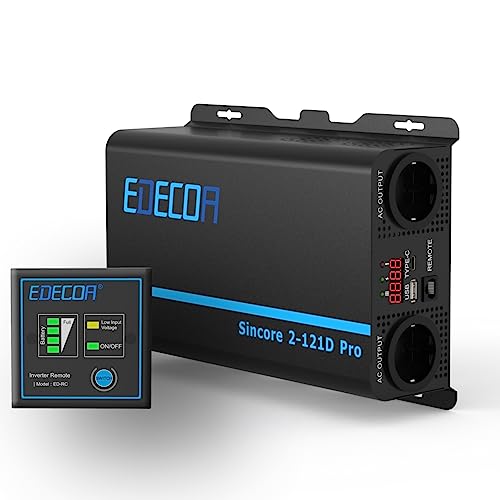 EDECOA inversor Onda Pura 12v 220v 1200w convertidor de tensión Incluye LCD USB Type-C y Mando a Distancia Transformador de Voltaje para Todo Tipo de instalaciones