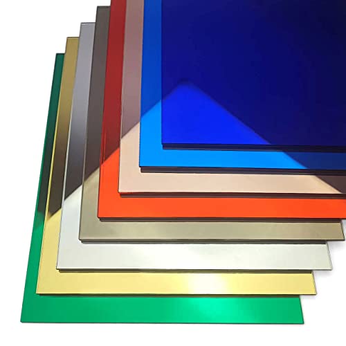 ROTULA TU MISMO Pack 8 Placas de metacrilato Espejo de Colores de 3 mm | A4 (21 x 29,7 cm) | Acrílico Espejo en 8 Colores Diferentes para Decoraciones, Corte láser y Otros usos