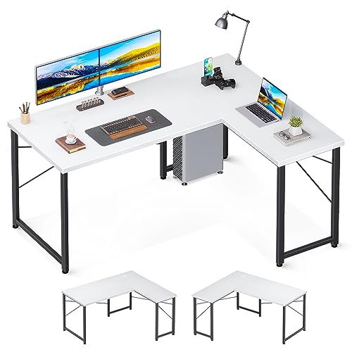 ODK Moderna Mesa de computadora en Blanco - Versátil Escritorio esquinero en Forma de L para Trabajar, estudiar y Jugar cómodamente, 135 x 97 cm