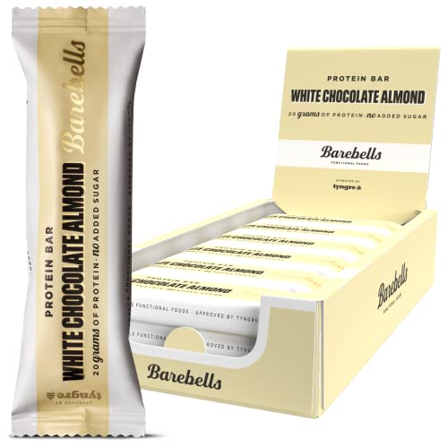 Barebells - Barritas Proteína - 20g Proteína x Barrita - Baja en azúcar - Baja en Calorías - Sin Aceite de Palma - White Chocolate Almond - Pack de 12 Barritas x 55g