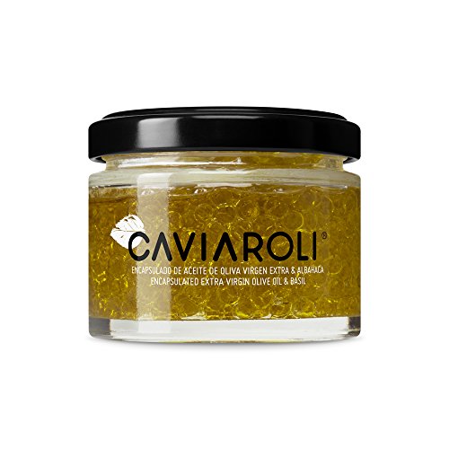 Caviaroli - Encapsulado de Aceite de Oliva Virgen Extra con con Aroma de Albahaca - Perlas de Aceite Gourmet para Aliño o Decoración - 50 g