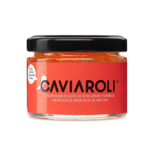 Caviaroli - Encapsulado de Aceite de Oliva Virgen Extra con Guindilla - Perlas de Aceite Gourmet para Aliño o Decoración - 50 g