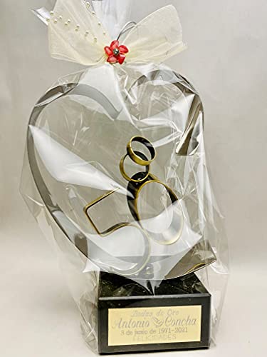 Regalo para bodas de oro GRABADO figura corazón 50 aniversario regalos PERSONALIZADOS + 8 globos de regalo