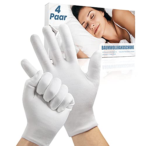 4 pares de guantes humectantes, guantes de algodón para eczema y manos secas, guantes blancos estirables y lavables