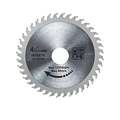 Hoja de sierra de carburo de 115 mm, amoladora angular de 4,5', hoja de sierra circular para cortar madera, plástico, 40 dientes, 22,2 mm de diámetro