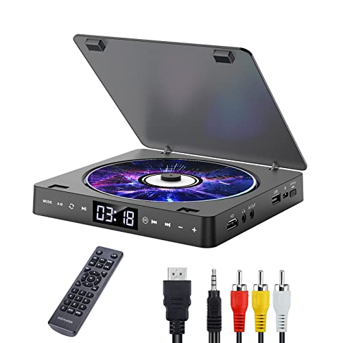 Gueray Reproductor de DVD de Televisión Mini Reproductor de CD de DVD Portátil Gratuito en Todas Las áreas, con Puerto Aux HD 1080p HDMI/AV USB / 3.5mm, Incluido Control Remoto, Cable HDMI y AV
