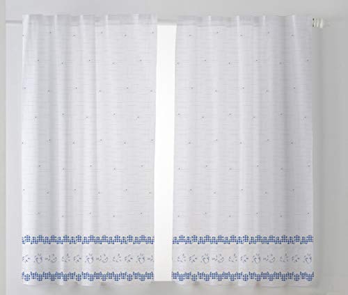 Cardenal Textil Tamara Cortina Cocina Visillo, Tela, Azul, Pack 2 100 x 140 cm