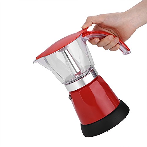 Cafetera eléctrica, 300 ml / 6 tazas de café exprés de aleación de aluminio, cafetera Moka, estufa de cocina espresso desmontable para el hogar/oficina/hotel(rojo)