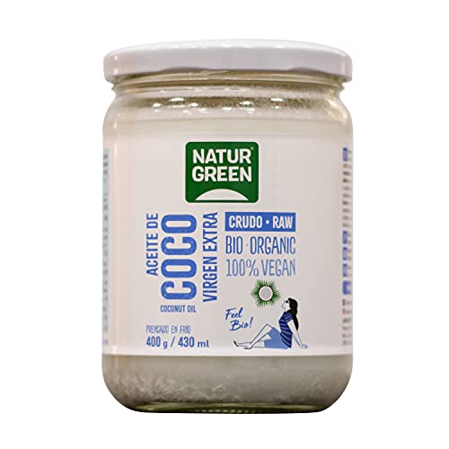 NaturGreen - Aceite de Coco Bio, Virgen Extra, Ideal para Cocinar, Hidrata Piel y Cabello, Ingredientes Naturales, Apto para Veganos, 430 Ml/ 400 Gramos