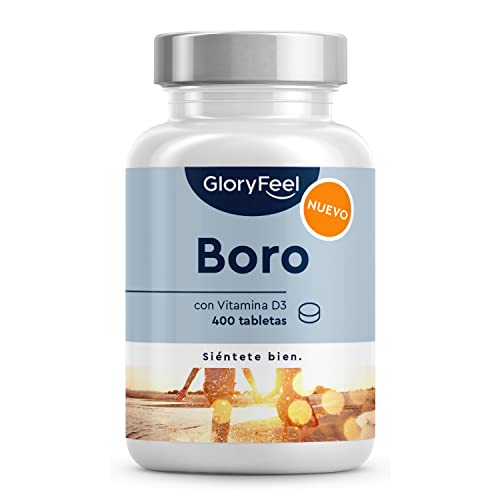 Boro 3,5 mg con Vitamina D - 400 Tabletas de borato de sodio para +1 año de suministro - Para huesos y dientes sanos - Probado en laboratorio, sin aditivos, vegetariano y fabricado en Alemania
