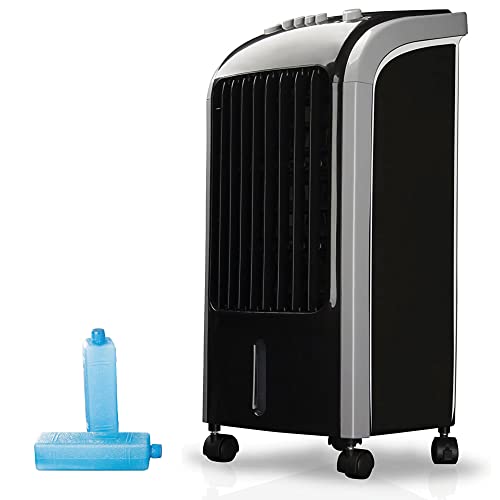 NEWTECK-Climatizador Evaporativo Portátil Wind Pure: Refresca, Ventila y Humidifica. Climatizador Portátil Frío (4L) con 3 Velocidades, Oscilación 120º y Filtro Antibacterias. Incluye 2 packs de hielo