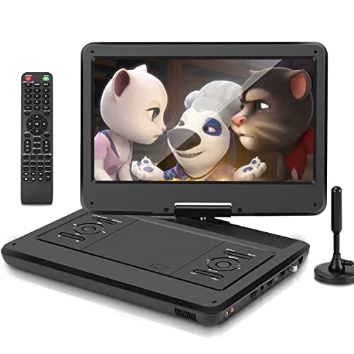 KCR 14 Pulgadas TV portátil/Reproductor de DVD Combo con 1366 x 768 HD Pantalla LED giratoria y sintonizador de TV Digital DVB-T2 /USB/HDMI,batería incorporada,Altavoces estéreo duales