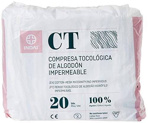 INDAS, Compresa Tocológica Algodón Impermeable, 20 unidades