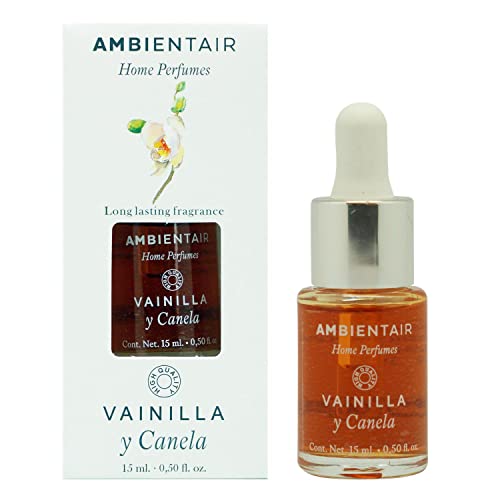Ambientair Home Perfumes. Aceite hidrosoluble 15 ml con Fragancia Vainilla y Canela. Aceite perfumado Vainilla Canela. Aceite para humidificador. Ambientador para casa sin Alcohol.