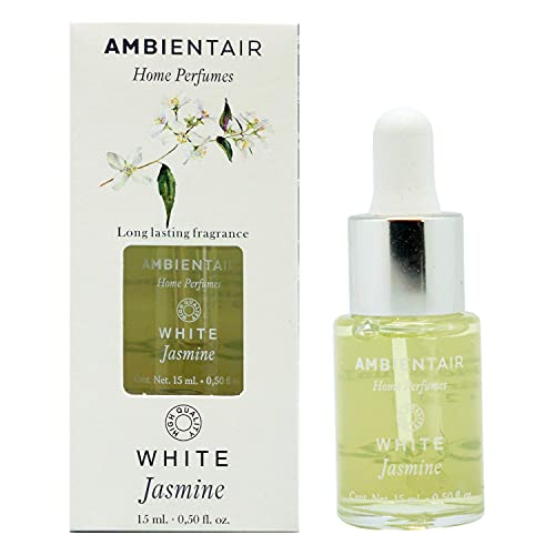 Ambientair Home Perfumes. Aceite hidrosoluble 15 ml con fragancia White Jasmine. Aceite perfumado Jazmín. Aceite para humidificador. Ambientador para casa sin alcohol.