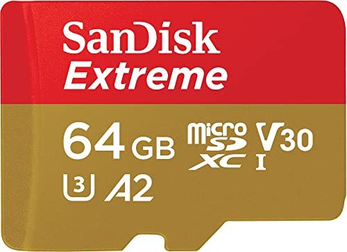 SanDisk 64 GB Extreme tarjeta de memoria microSDXC para drones y cámaras de acción+adaptador SD+RescuePRO Deluxe, hasta 170 MB/s, Clase A2 de rendimiento de las aplicaciones, UHS-I, Class 10, U3 y V30