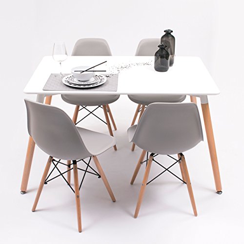 Homely - Conjunto de Comedor de diseño nórdico Nordic 120 con Mesa lacada Blanca de 120x80 cm y 4 sillas (Gris Medio)