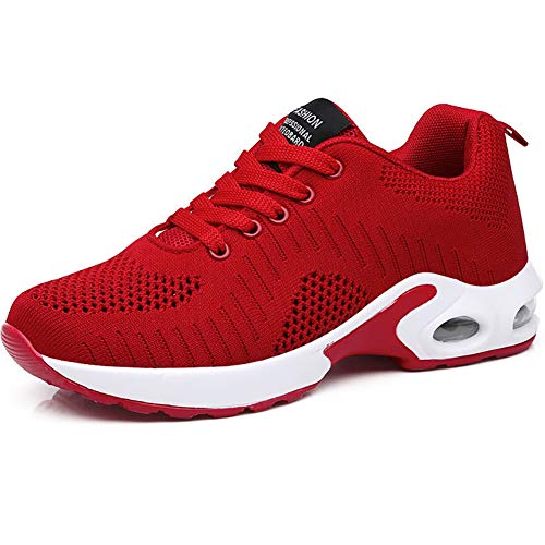 GAXmi Zapatillas Deportivas de Mujer Air Cordones Zapatos de Ligero Running Fitness Zapatillas de para Correr Antideslizantes Amortiguación Sneakers Rojo 40 EU