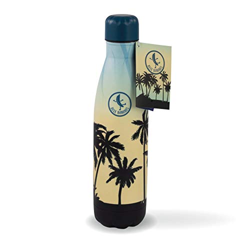 Blue Bananas Botella de acero inoxidable de 500 ml – Elegante botella de vacío de acero inoxidable – Diseño Sunrise Beach