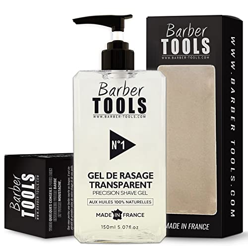 BARBER TOOLS  Gel de afeitado transparente de 150 ml - Para un afeitado preciso de los contornos de la barba (visibilidad, deslizamiento y máxima protección) - MADE IN FRANCE
