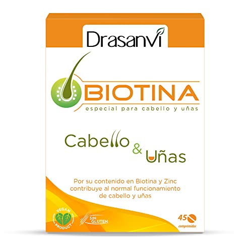DRASANVI Biotina |contiene Vitamina H, Hierro y Zinc|para cabello y uñas| ayuda a reforzar la función de la queratina|Vitamina esencial|Pelo Sano y Fuerte|45 comprimidos=45días