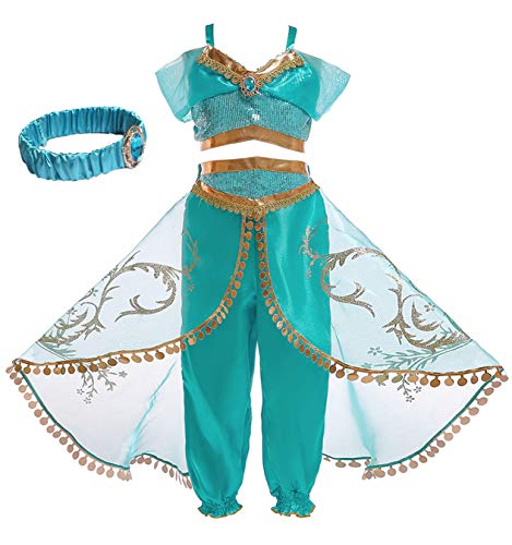 YOSICIL Disfraz Princesa Jasmine niña Disfraz de Princesa árabe Tops y Pantalones Traje de Princesa Jazmín para Halloween Fancy Dress Cosplay Fiesta Carnaval Cumpleaños Regalo100cm-150cm