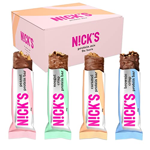 NICKS Mix de Barritas Proteina, Keto Protein Bar de Chocolate 4g Carbohydratos Netos 15g Proteína y 5g Colágeno Sin Azúcar Añadido Low Carb Proteicas Snacks Sin Gluten (9x50g)