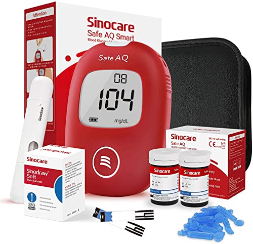 Sinocare Medidor de Glucosa en Sangre, Kit de Prueba de Glucosa en Sangre, 50 x Tiras de Prueba de Glucosa en Sangre y Dispositivo de Punción - mg/dL (Safe AQ Smart)