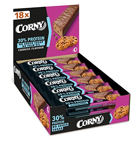 Corny Barritas Proteícas de Chocolate y Cookies con 30% de Proteína y Sin Azúcares Añadidos 18 x 50 gr