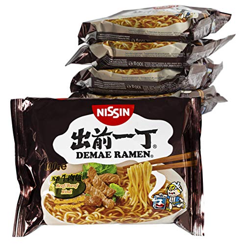 Ramen Nissin Fideos Instantáneos paquetes de 100gr | Fácil de preparar | Noodles de Japón (Ternera, 5)