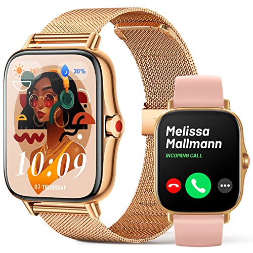 Smartwatch Mujer Reloj Inteligente Mujer con Llamada y Whatsapp, 1.69' HD Relojes Mujer para Android iOS con Seguimiento Menstrual, Presión Arterial, Ritmo Cardíaco, SpO2 y 8 Modos Deporte, Oro Rosa