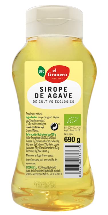 El Granero Integral - Sirope de Agave - 690 g - Néctar Dulce - Alternativa al Azúcar Refinado - Bajo Índice Glucémico - Vitaminas y Minerales - Apto para Veganos