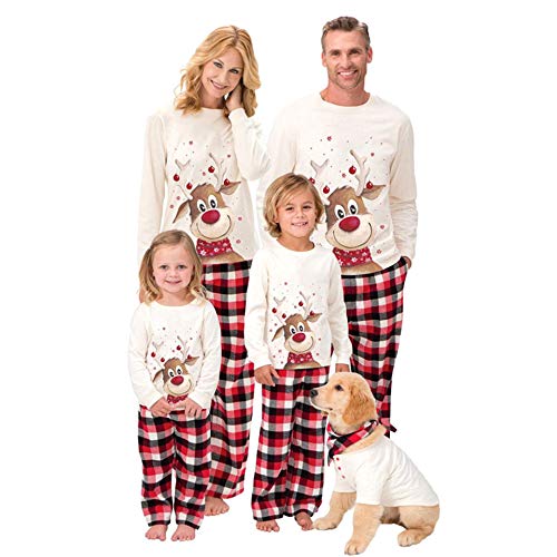 Wamvp Pijamas Navidad Familia Conjunto Manga Largos a Cuadros Estampado de Alces Navidad Pijamas Navideños Familiares para Padres Niños Bebe