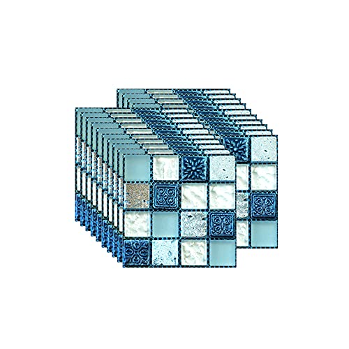 FBBULES 20 Piezas Pegatinas de Pared PVC, Azulejos Adhesivos Resistente Calor Impermeable Protector contra Salpicaduras para Sala Cocina Mosaico Azul (10 x 10 cm / 4 x 4 Pulgadas)