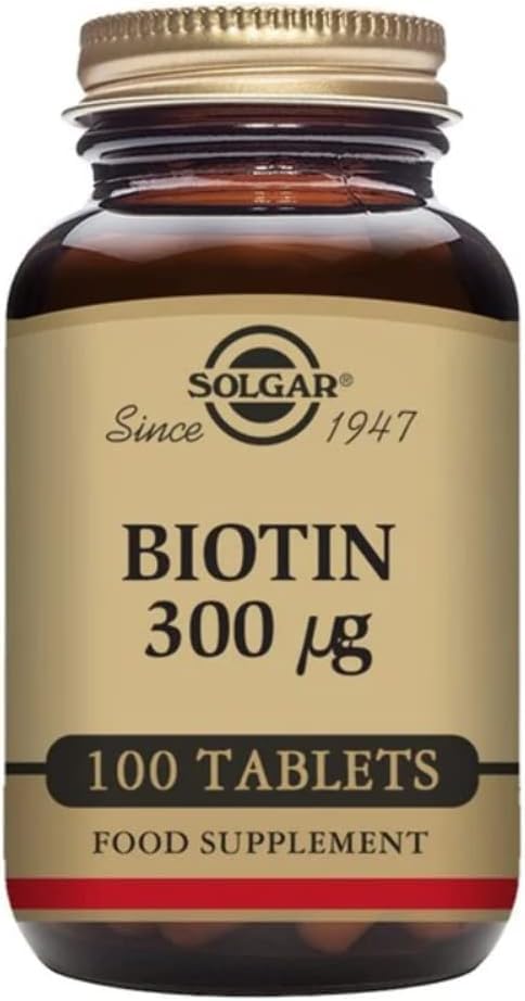 Solgar | Biotina 300 µg Comprimidos | Mantiene el cabello y la piel sanos | Favorece al metabolismo normal | Vitamina B | 100 Comprimidos ( Paquete de 1)