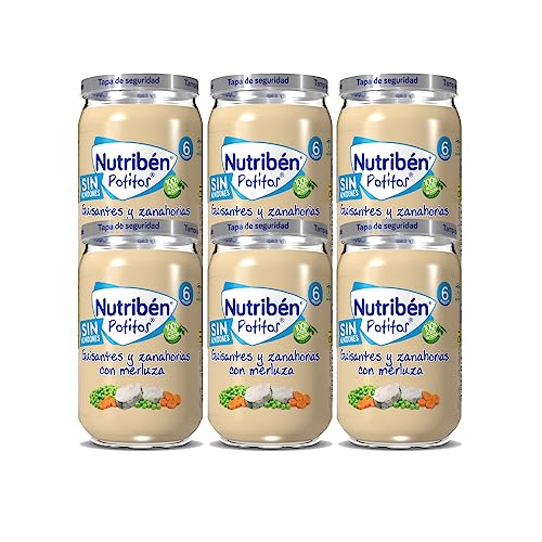 Nutribén Potitos Suprema De Merluza Con Guisantes Y Zanahorias Desde Los 6 Meses, Pack De 6 X 235gr