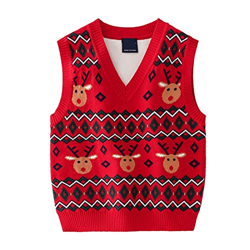 Navidad Jerseys para Niños Suéter Invierno Pullover Prendas de Punto Sudadera Sin Mangas Chaleco Tenues de Invierno para Niños Niñas 2-3 Años
