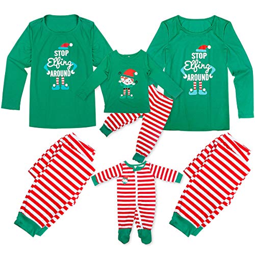 Tianhaik Pijamas de Navidad Familia Manga Larga navideños a Juego para Hombres, Mujeres, niños, bebés, Elfos, Ropa de Dormir, Ropa de Dormir