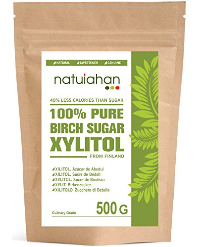 Natuiahan Xilitol 500Gr. Azúcar de Abedul de Finlandia. Edulcorante 100% Natural. Envase Sellado Autocierre