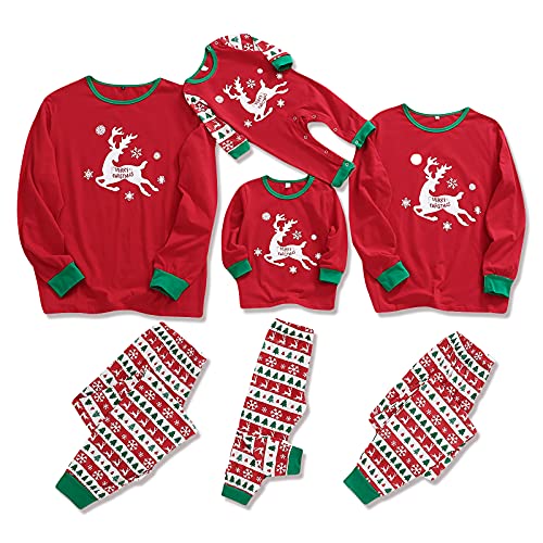 ZOEREA Navidad Familia Pijamas Conjunto de Ropa Reno Cuadros Top y Pantalon para Hombre Mujer Niños Pijama de Dormir Larga de Navidad Ropa de Casa Rojo, L-Hombre