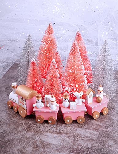BETESSIN Tren de Madera para Decoración Fiesta de Navidad 8pcs Mini Árbol de Navidad Adorno Decorativo Navideño Regalos para Niños Decoración para Navidad
