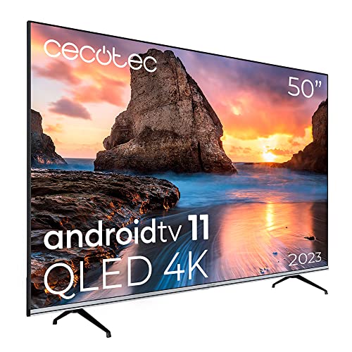 Cecotec Televisor QLED 50' Smart TV V1 Series VQU10050, 4K UHD, Android 11, Diseño Frameless, MEMC, Dolby Vision y Dolby Atmos, HDR10, Wide Color Gamut 96 Porciento, 2 Altavoces 10 W, 2 Mandos